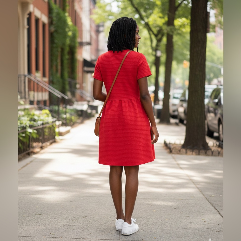 YELLOWBERRY Red Fit and Flared Pleated Dress - Picture 3 of 5
